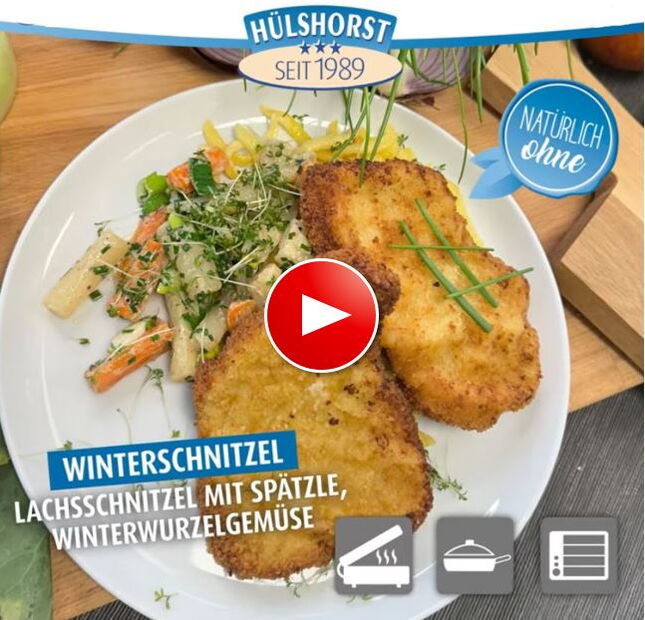 Winterschnitzel: Lachsschnitzel mit Spätzle und Winterwurzelgemüse