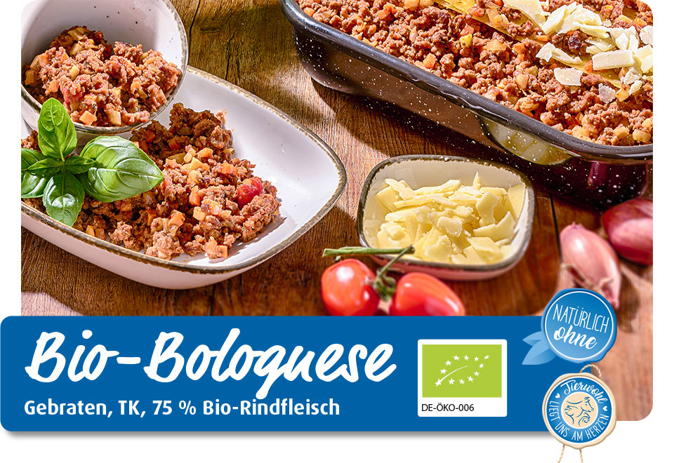 Bio-Bolognese: Gebraten, TK, 75% Bio-Rindfleisch