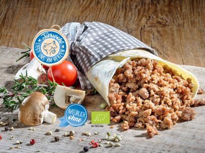 Bio-Rinderhackfleisch mit Kartoffeln, neutral gewürzt, ohne Fett gebraten,